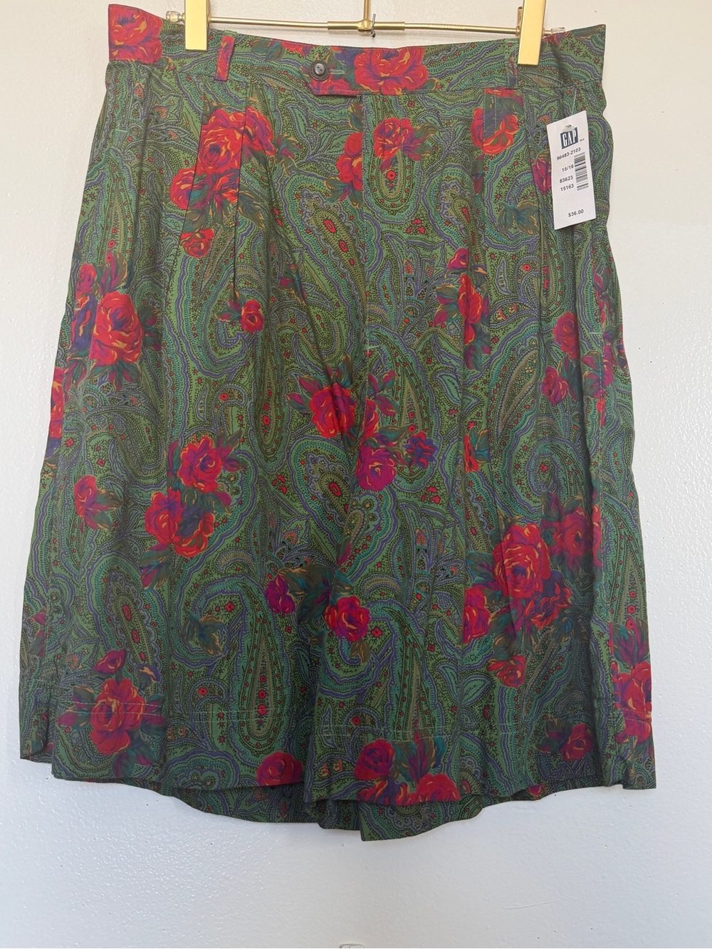 GAP Green Paisley Shorts with Red Floral Print